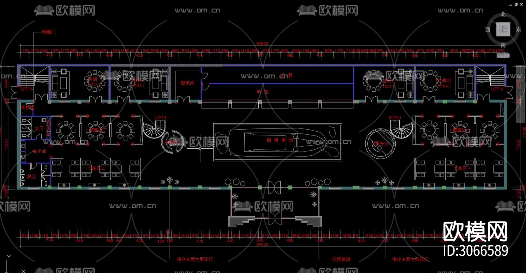 自助餐厅 大排档  快餐店 饭店cad平面图下载