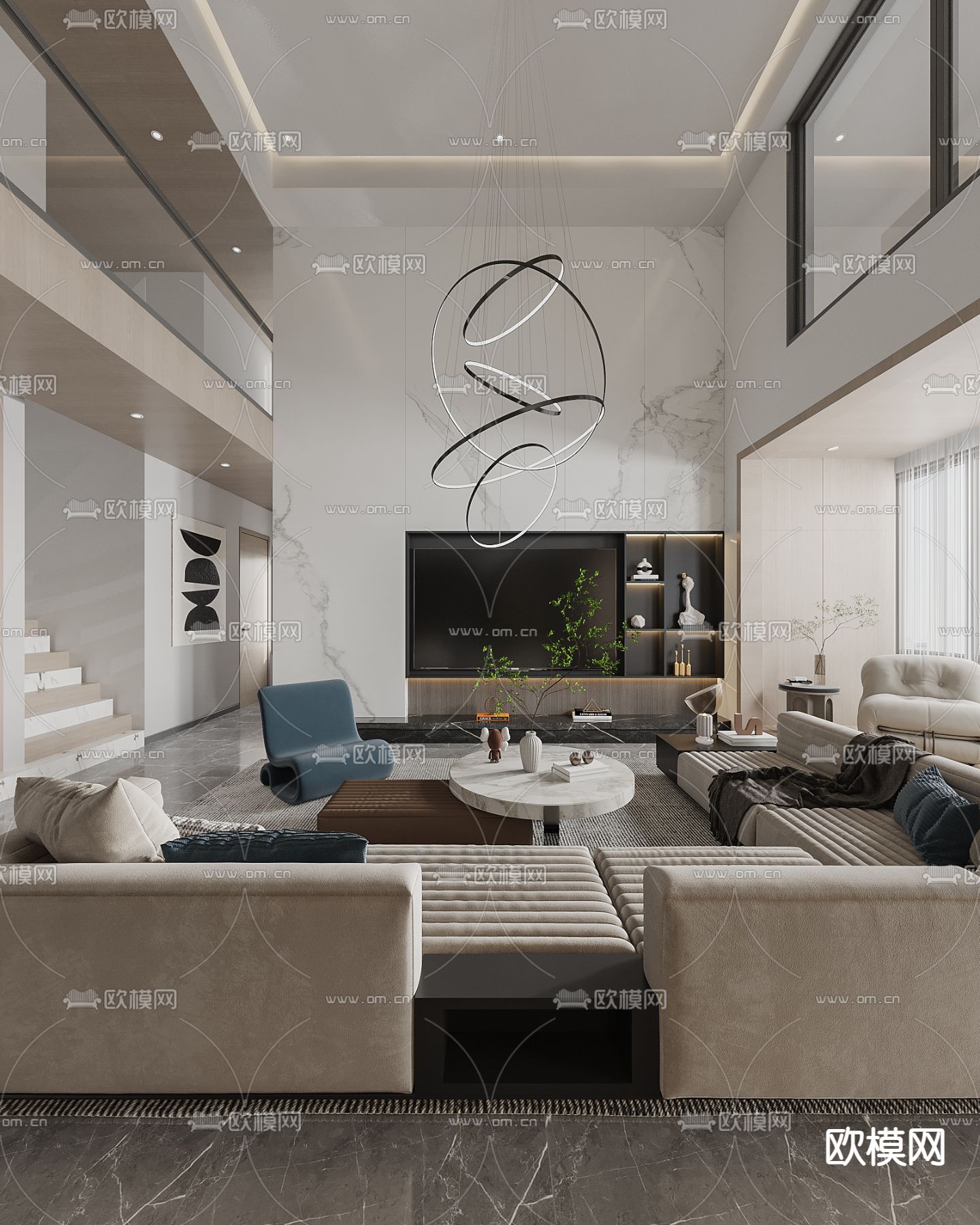 别墅客厅 别墅大堂3d模型下载（渲染图4）
