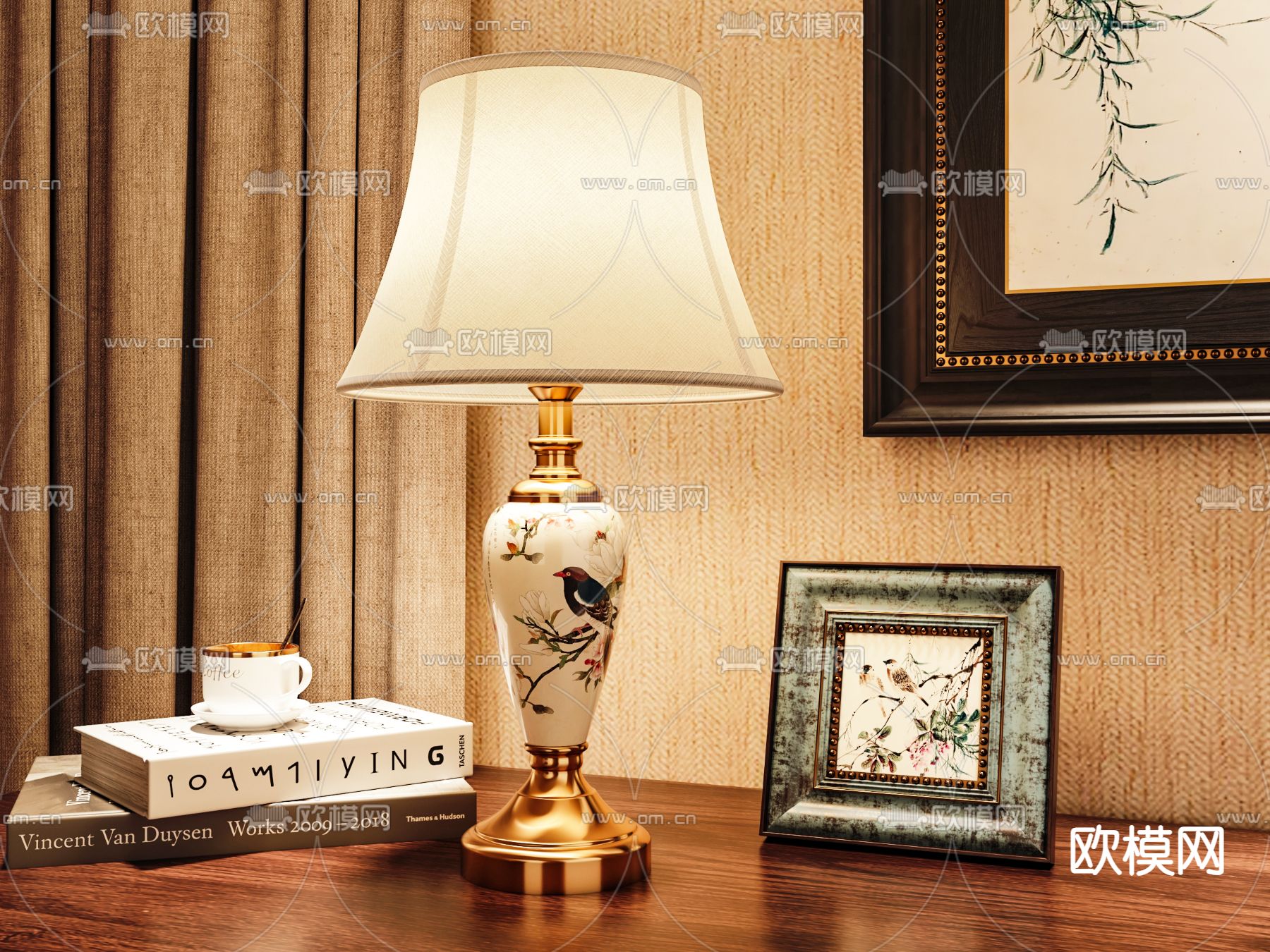 美式台灯 陶瓷台灯3d模型下载