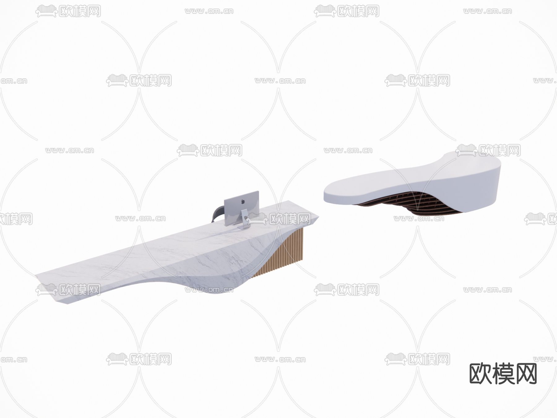 现代接待台 前台 吧台su模型下载（渲染图2）