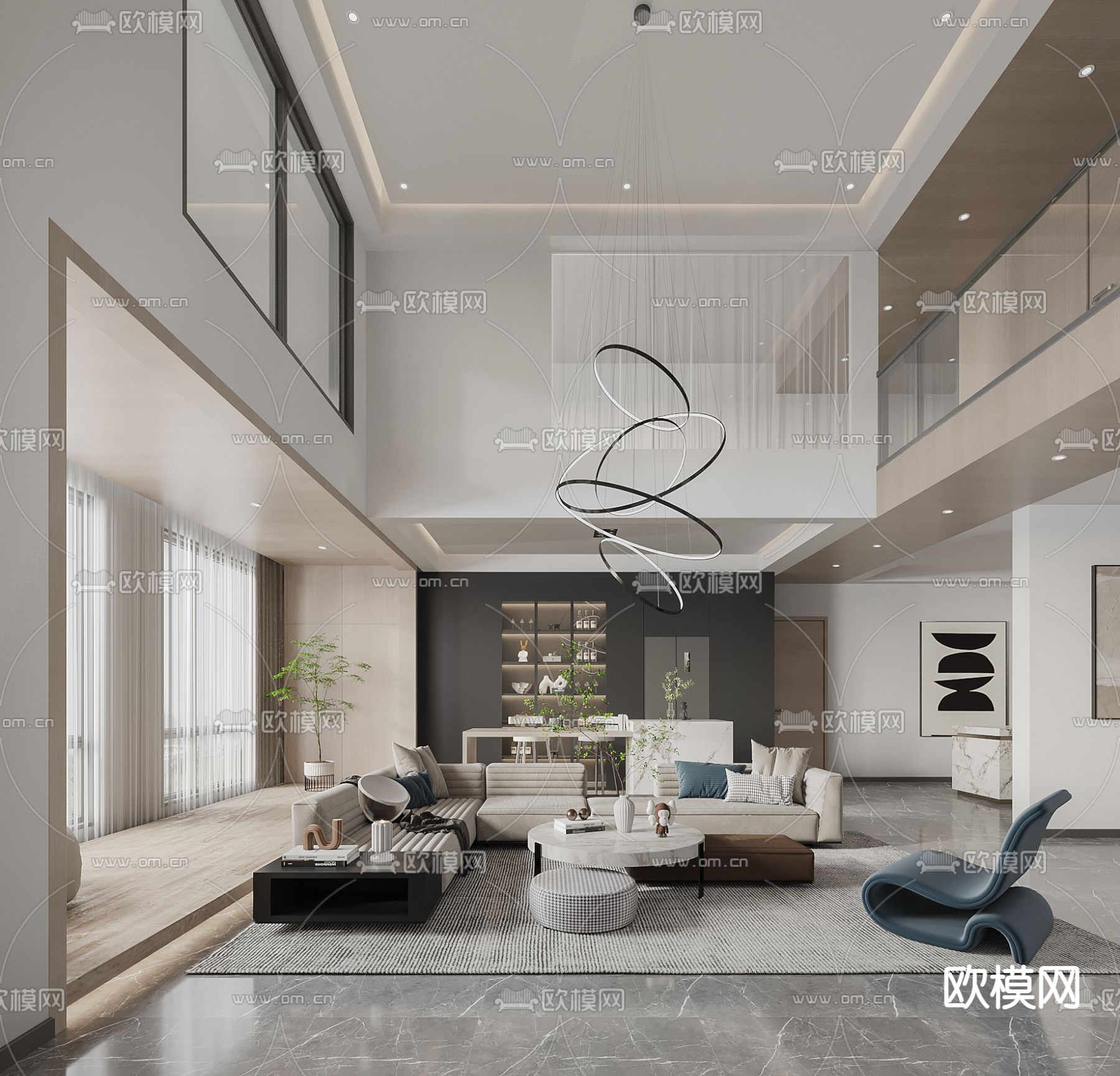 别墅客厅 别墅大堂3d模型下载（渲染图1）