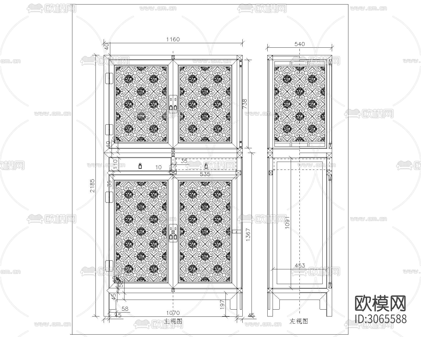 中式柜cad图库下载（渲染图6）
