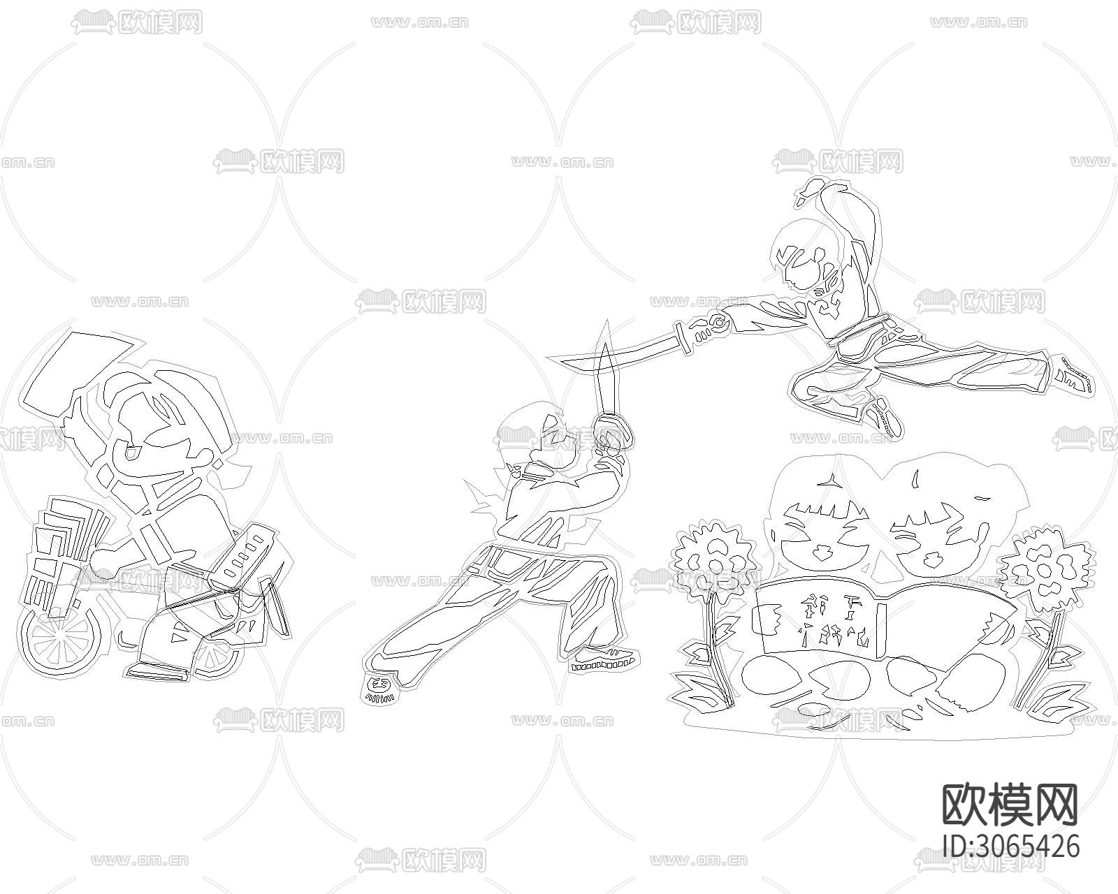 中国娃娃 武功小孩cad图库下载（渲染图8）