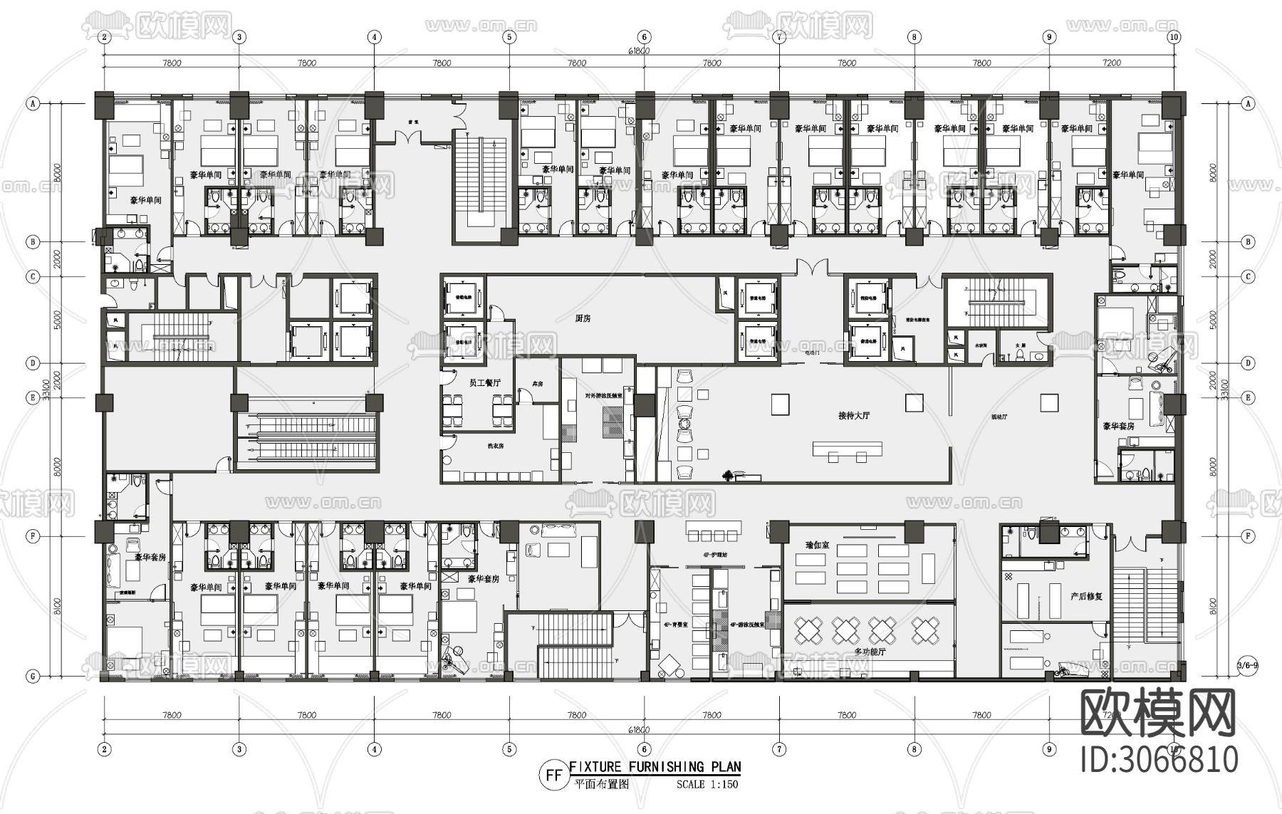 2000㎡月子中心产后修复cad平面图下载