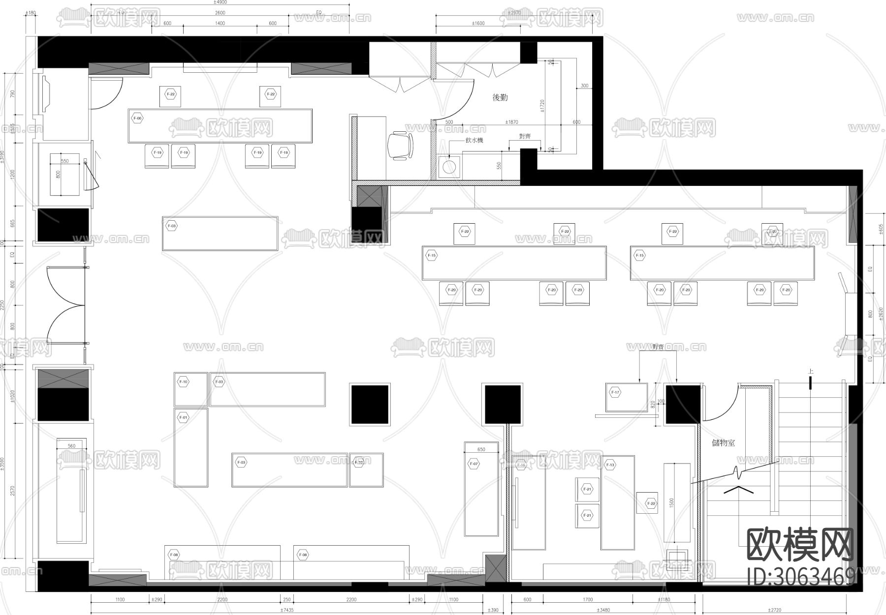 120㎡奢侈品店cad平面图下载（渲染图1）