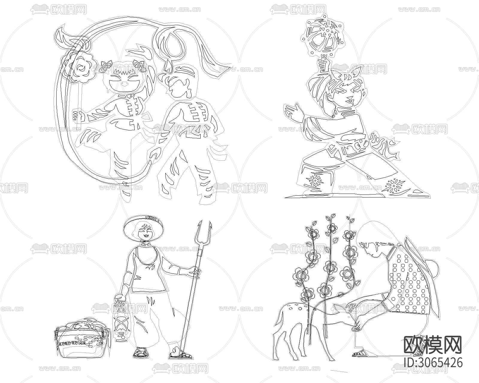 中国娃娃 武功小孩cad图库下载（渲染图7）