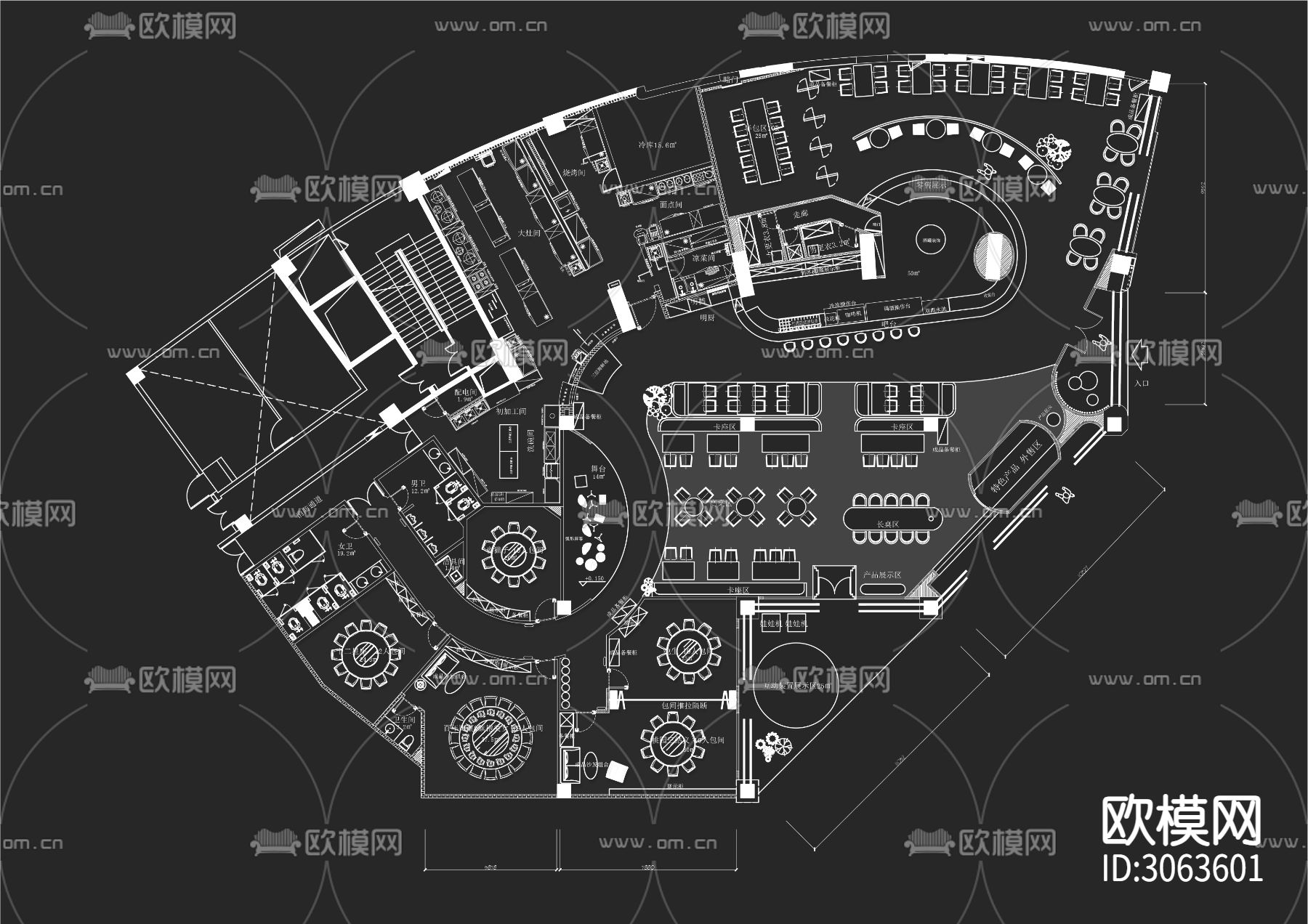 800㎡咖啡酒吧cad平面图下载
