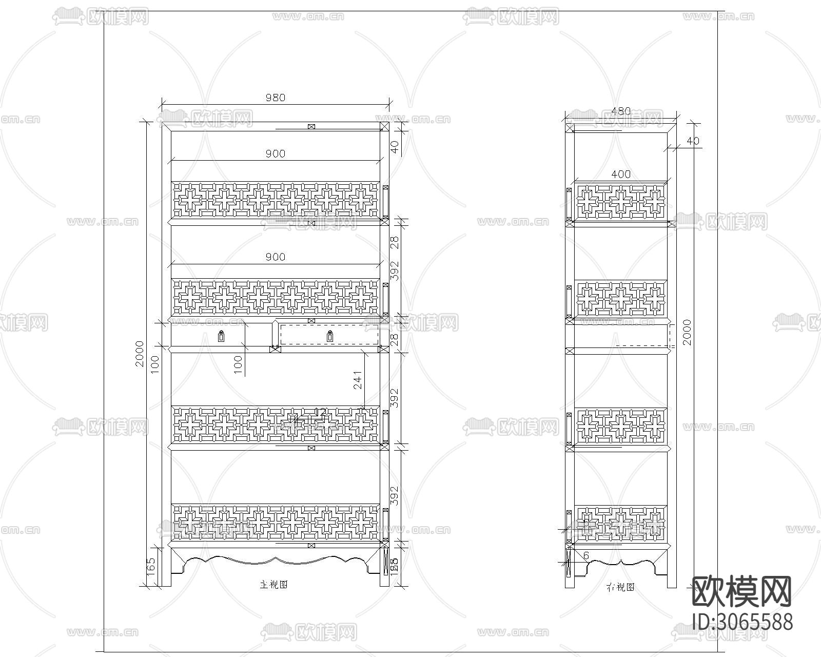 中式柜cad图库下载（渲染图5）