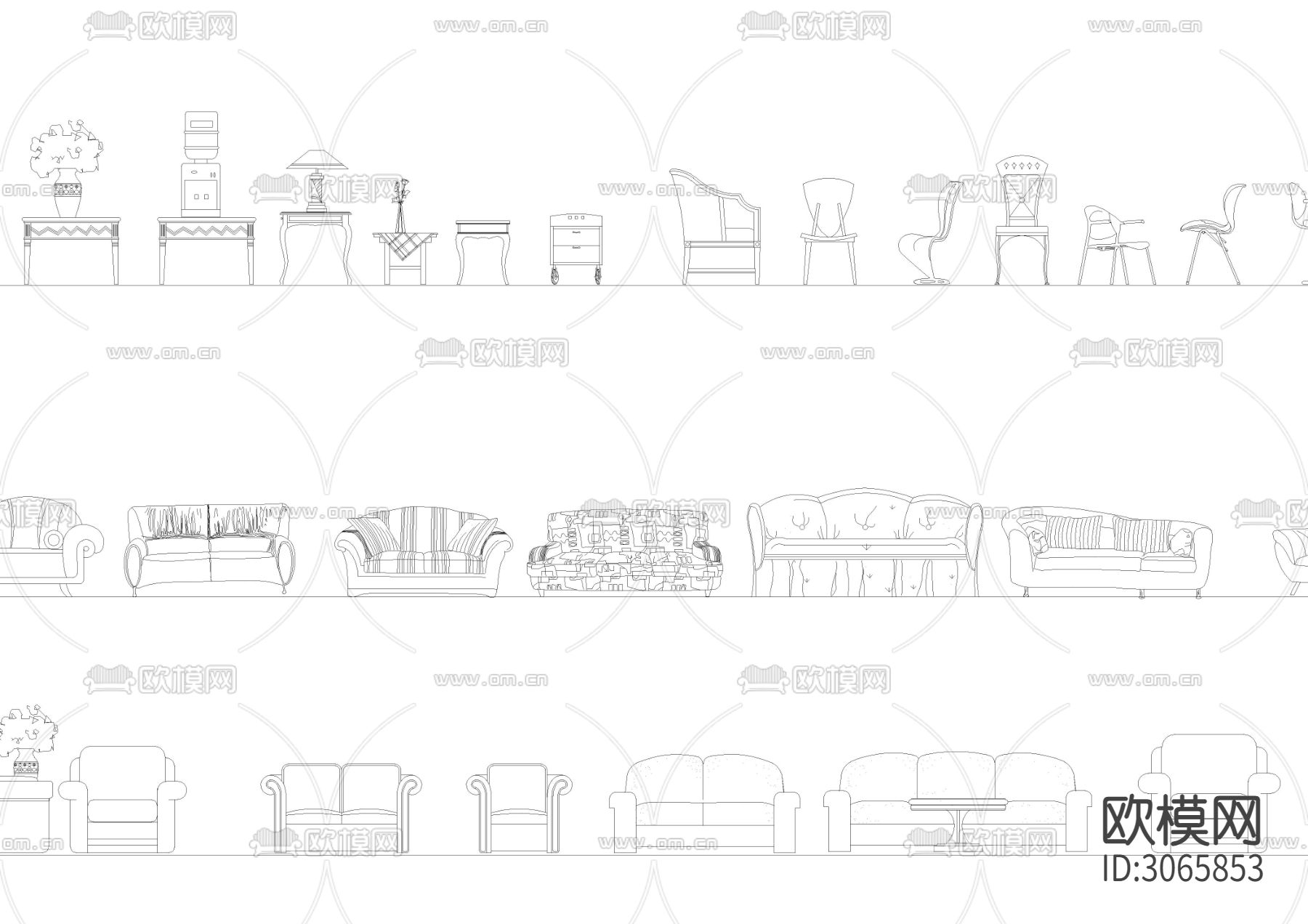 欧式家具cad图库下载（渲染图2）