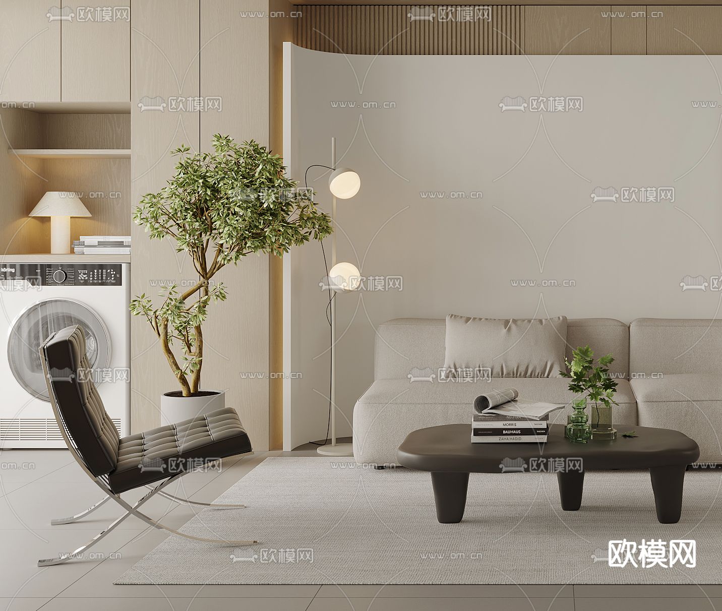 现代客厅3d模型下载（渲染图2）