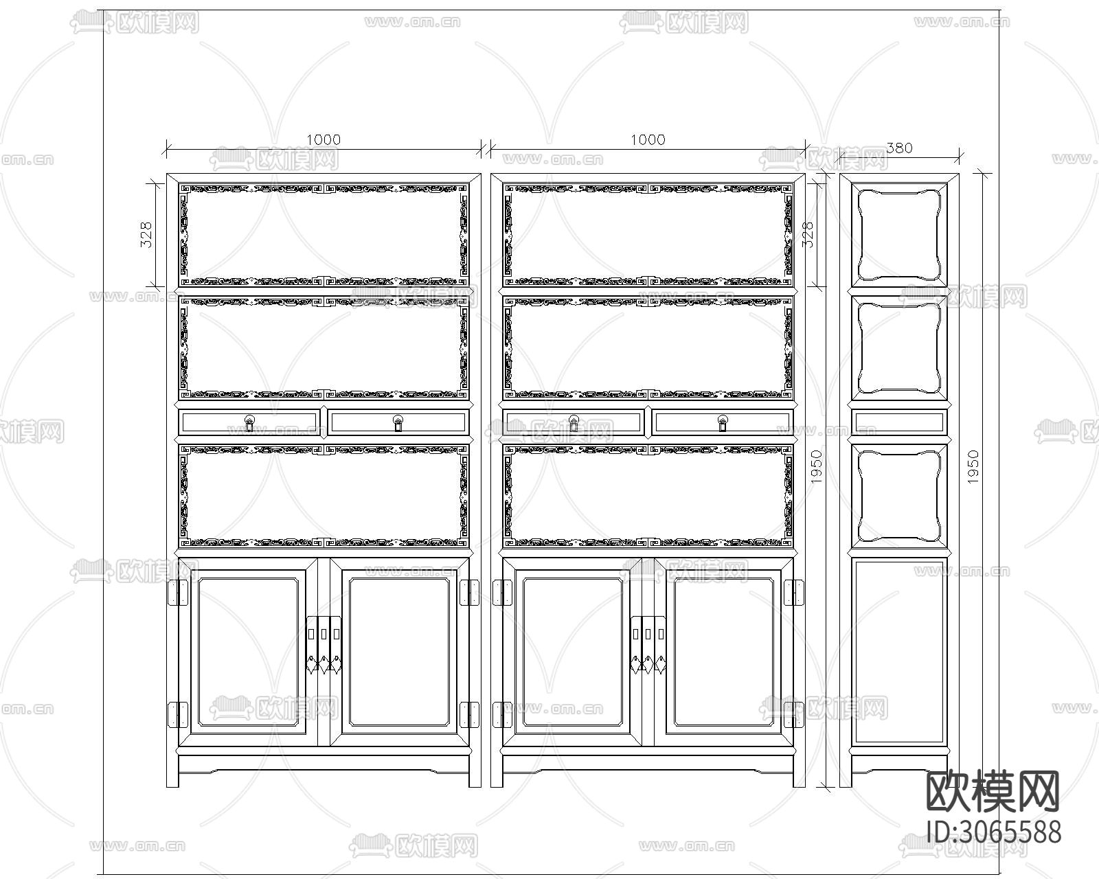中式柜cad图库下载（渲染图3）