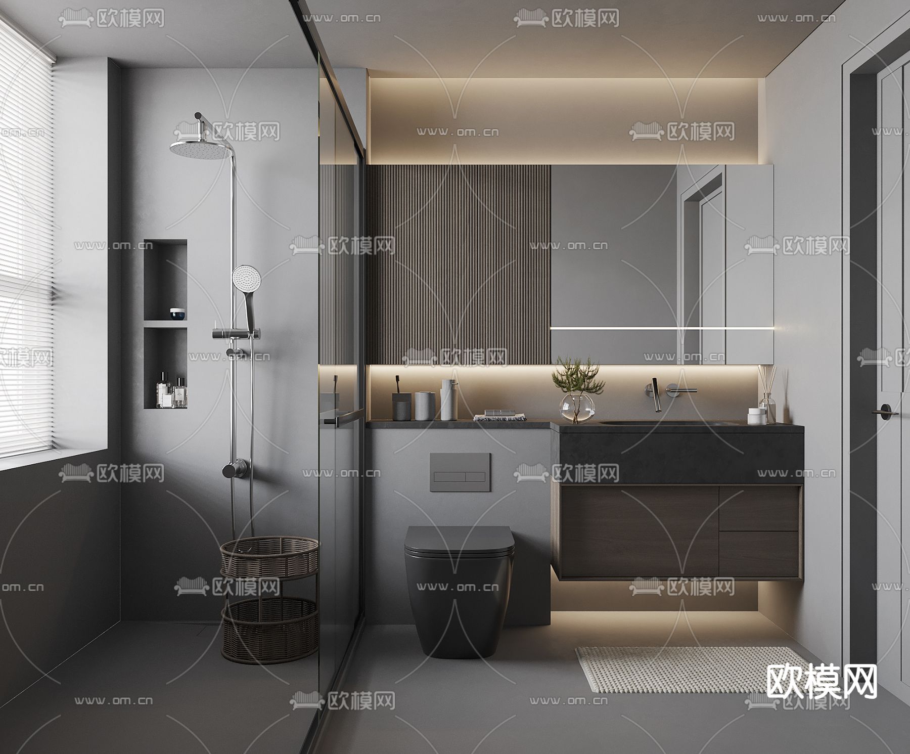 高级灰卫生间 浴室  洗手间su模型下载（渲染图1）