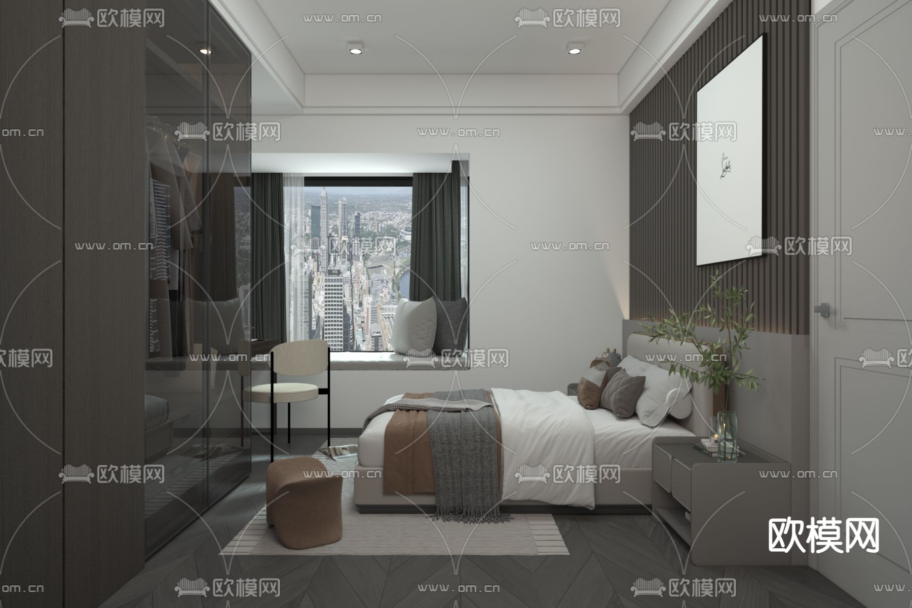 高级灰卧室 主卧 主人房免费3d模型下载