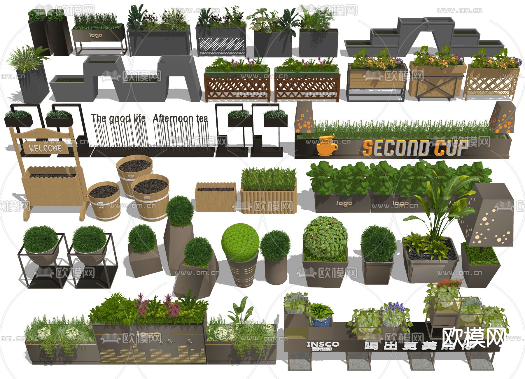 外摆花箱 花草花坛 花槽su模型下载（渲染图2）