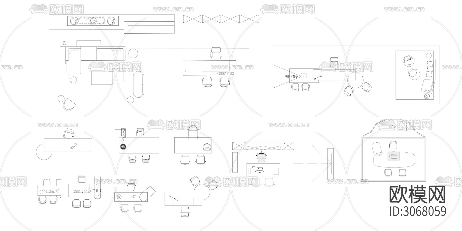 董事长办公桌 总经理班台桌 老板办公桌cad图库下载（渲染图2）