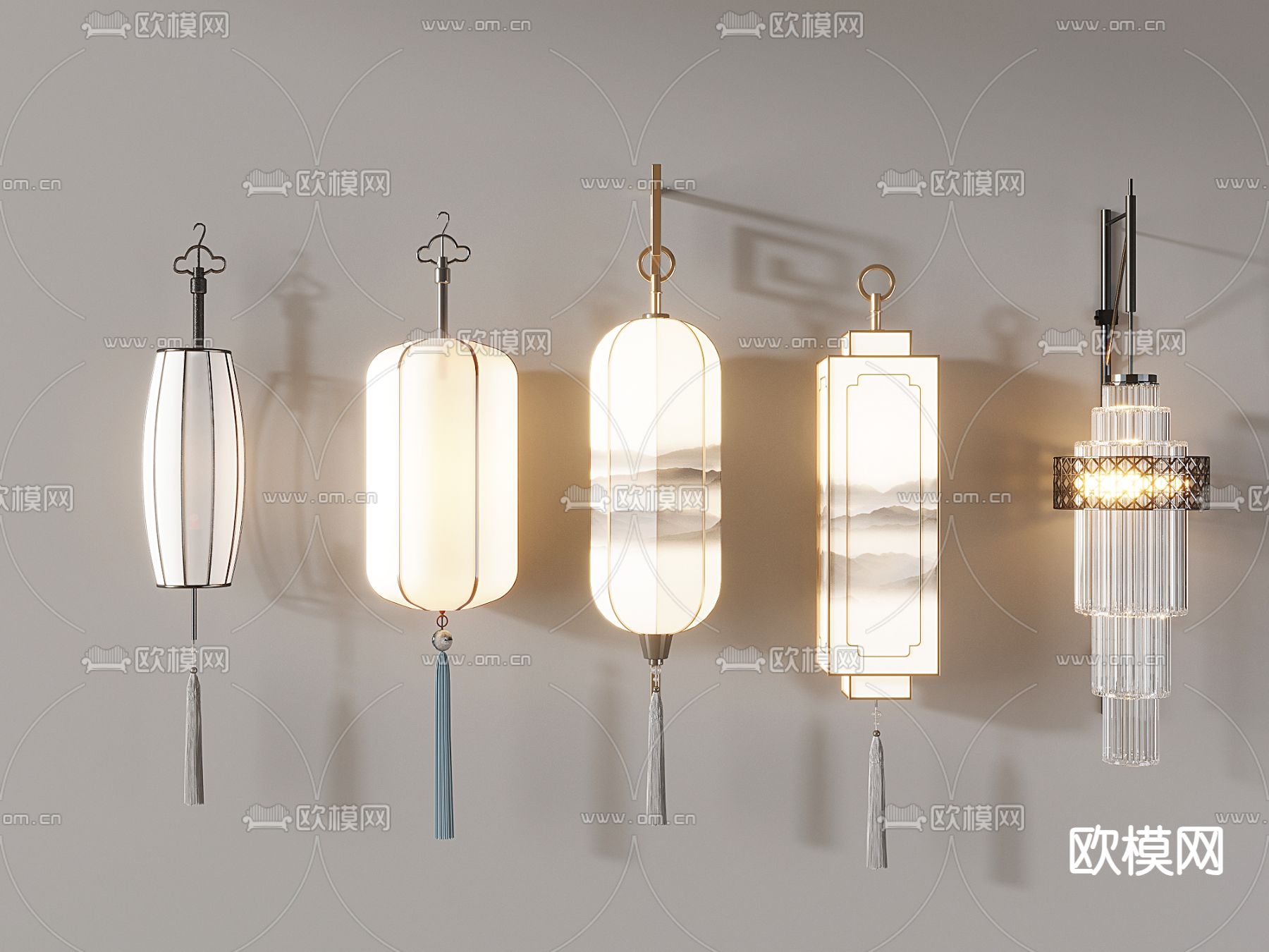 新中式壁灯 吊灯3d模型下载