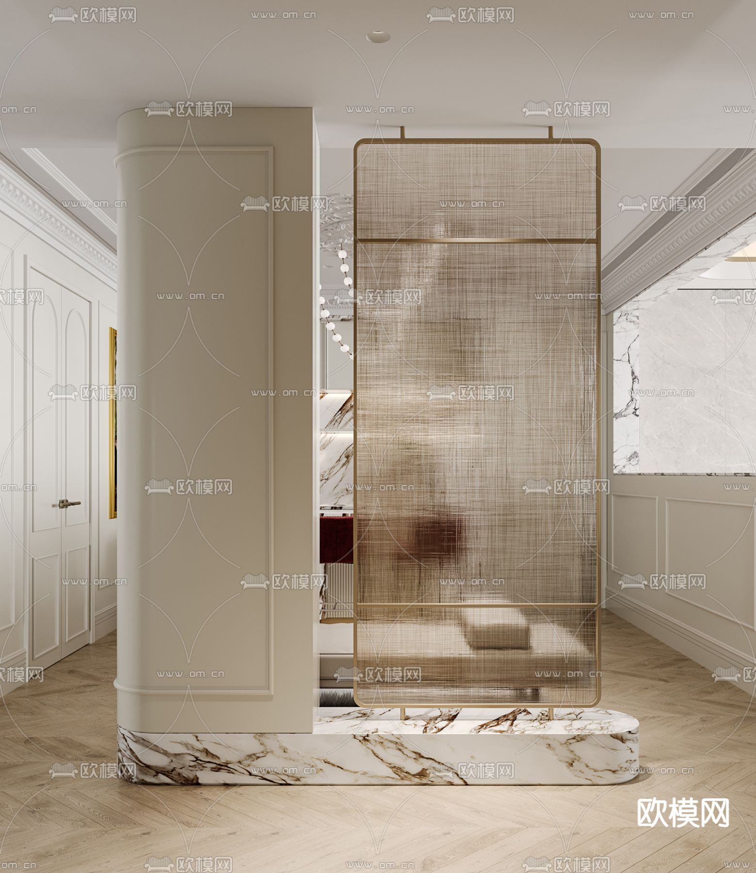 法式吧台 中岛台 吧椅3d模型下载（渲染图2）