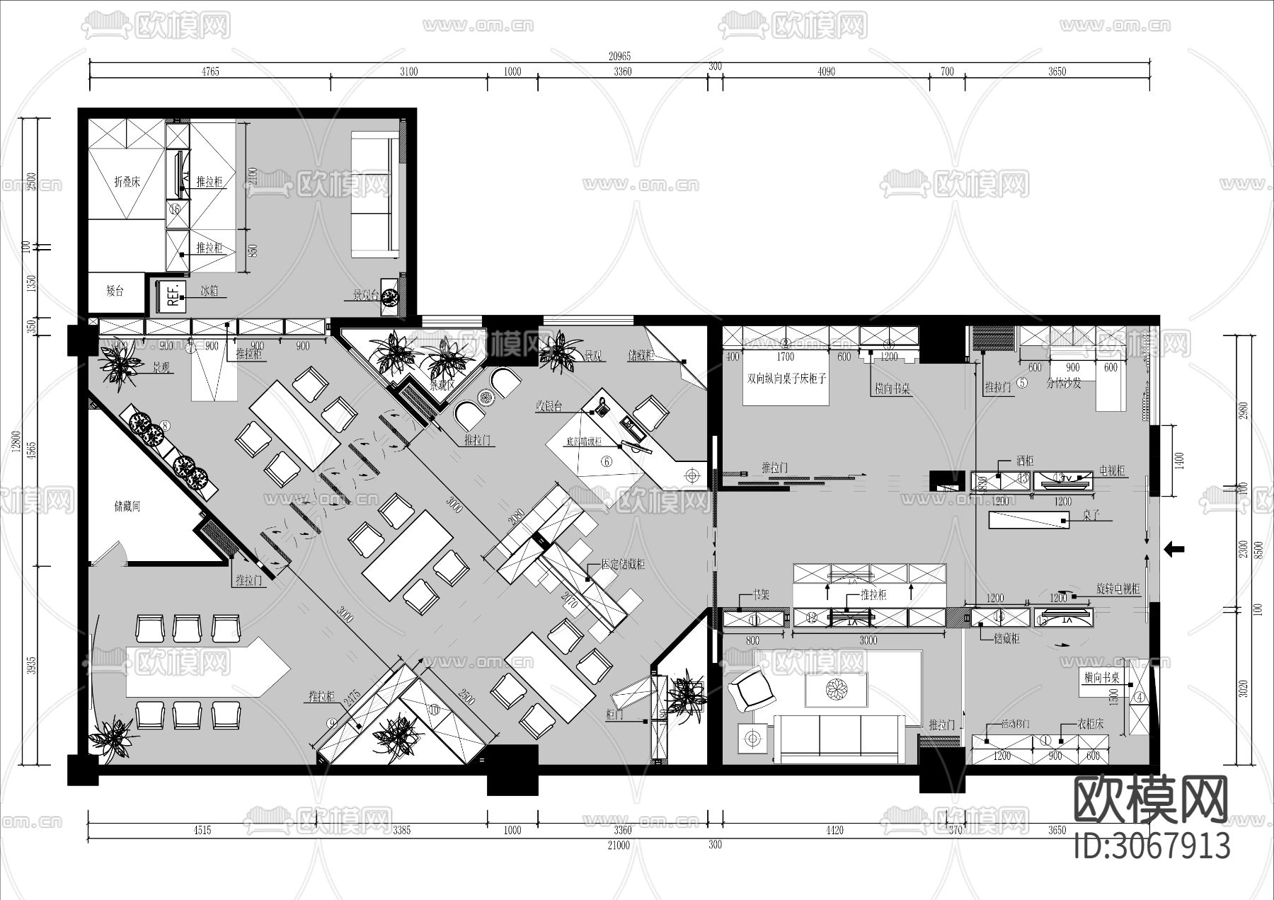 220㎡家居设计体验店cad平面图下载（渲染图2）