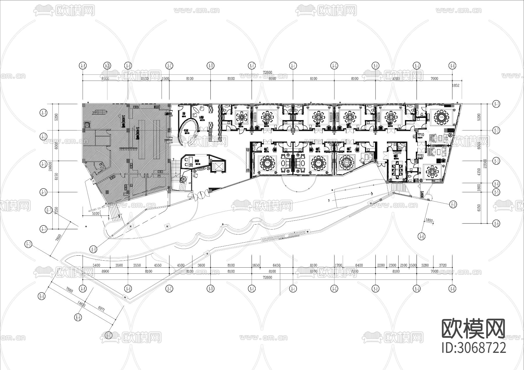 两层高档欧式餐厅cad平面图下载（渲染图2）