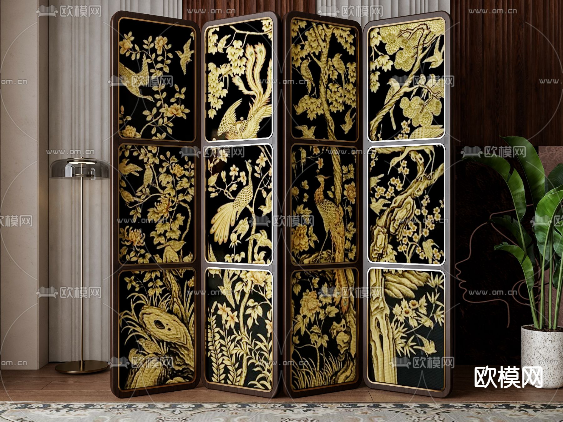 中古风屏风 隔断3d模型下载