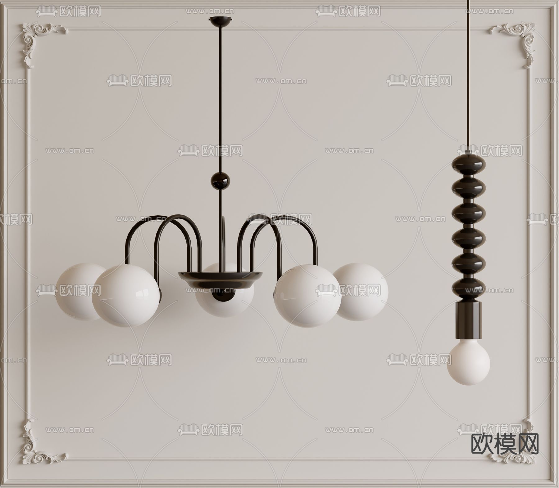 侘寂多头吊灯su模型下载（渲染图1）