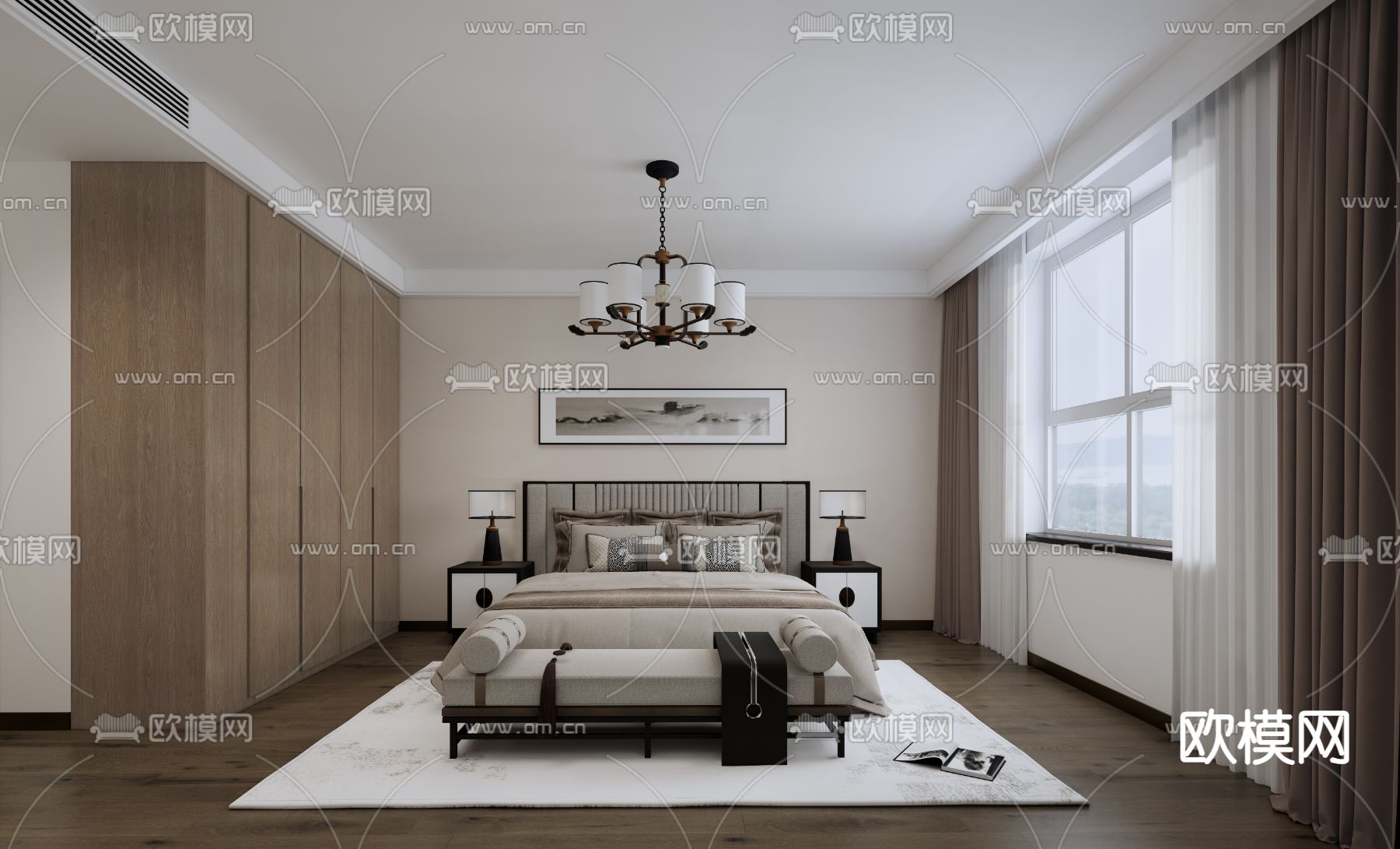 新中式卧室 主卧 主人房su模型