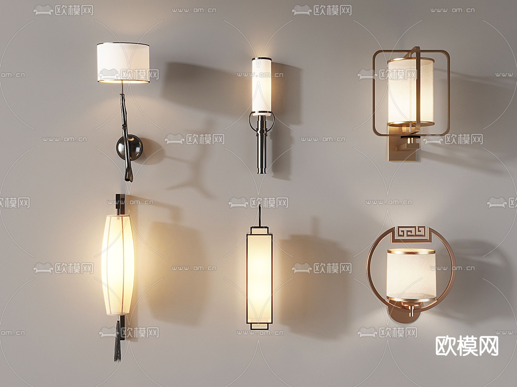 新中式壁灯3d模型下载