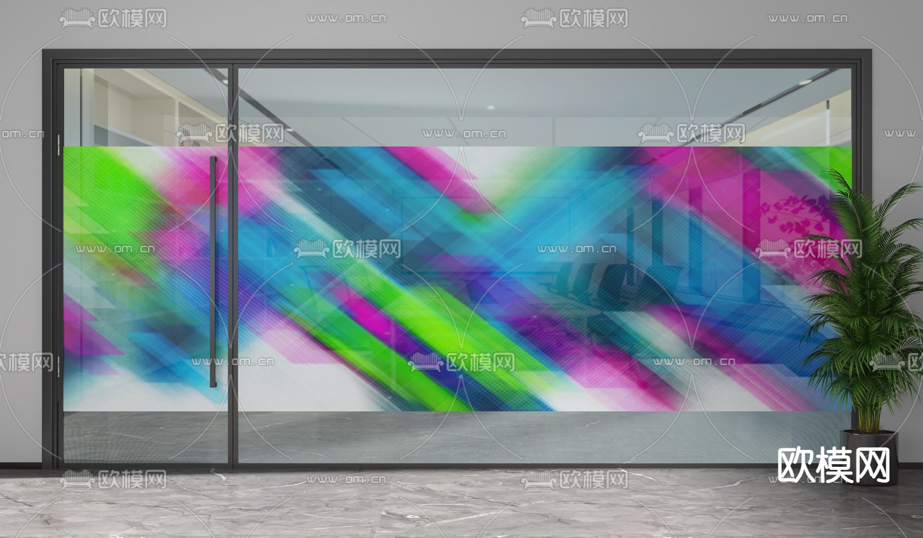 办公室门 玻璃隔断 高隔墙3d模型下载