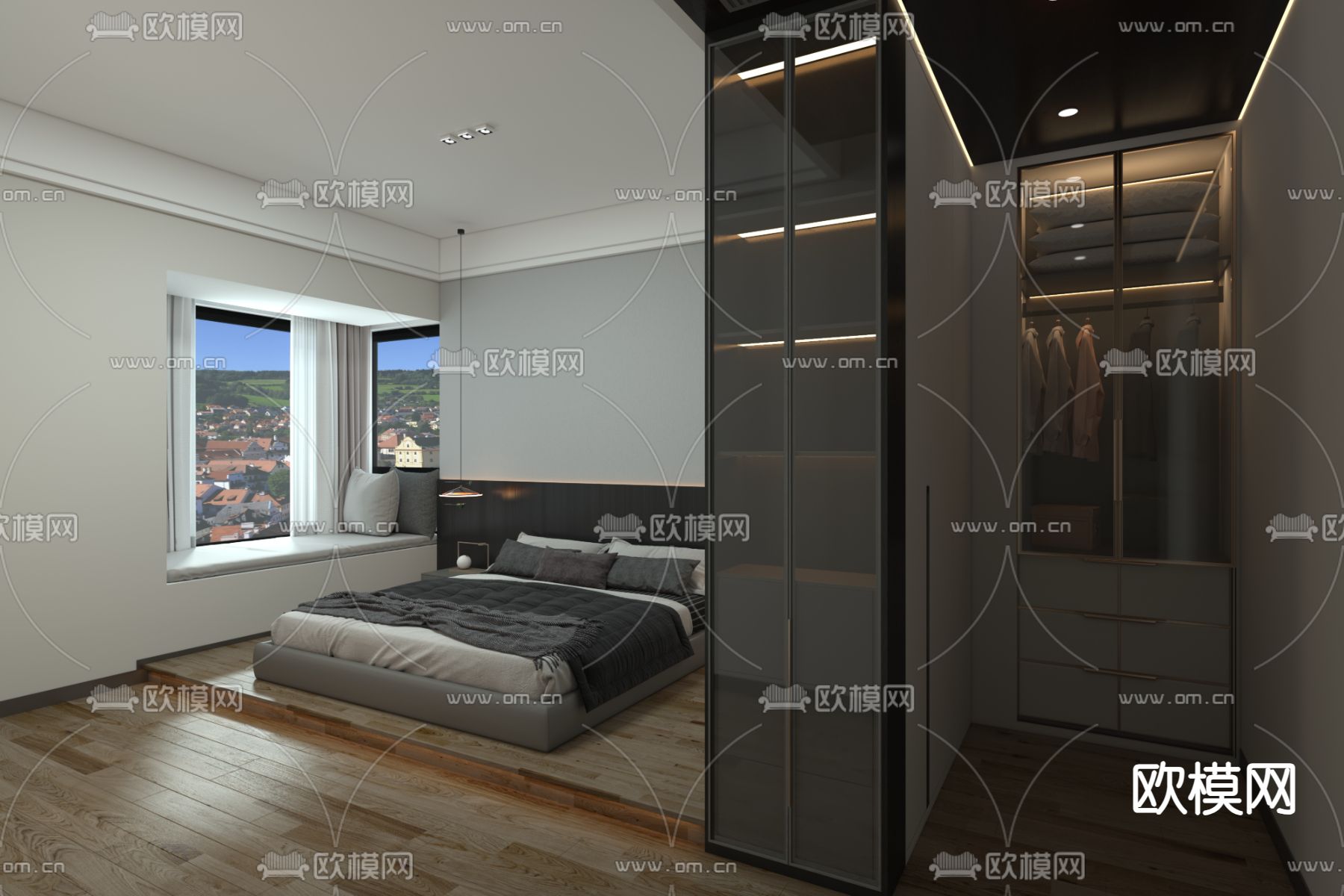 高级灰卧室 主卧 主人房免费3d模型下载