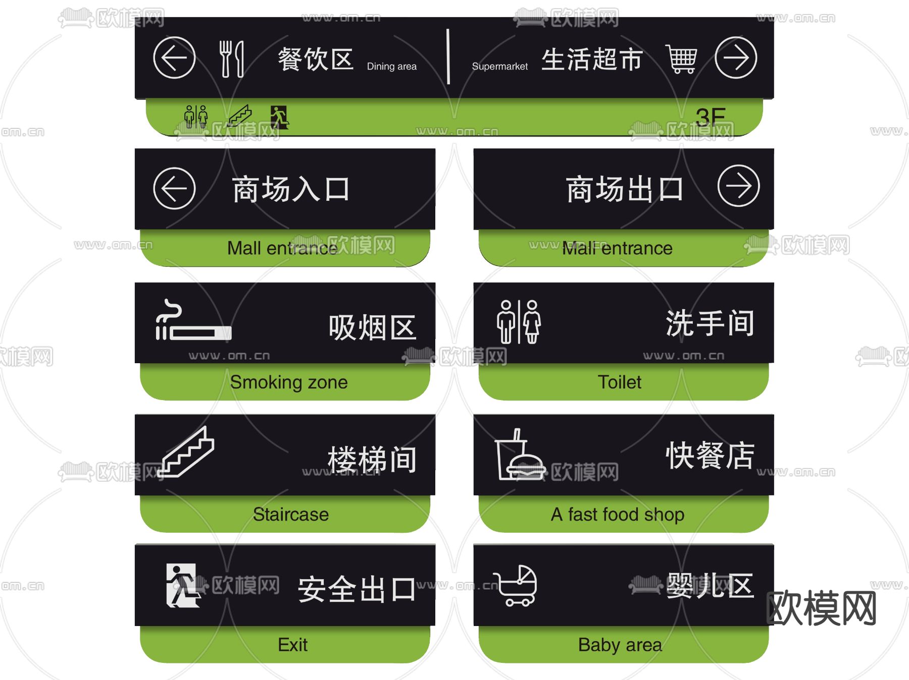 商场指示牌 分区标识牌 导视牌su模型下载（渲染图1）