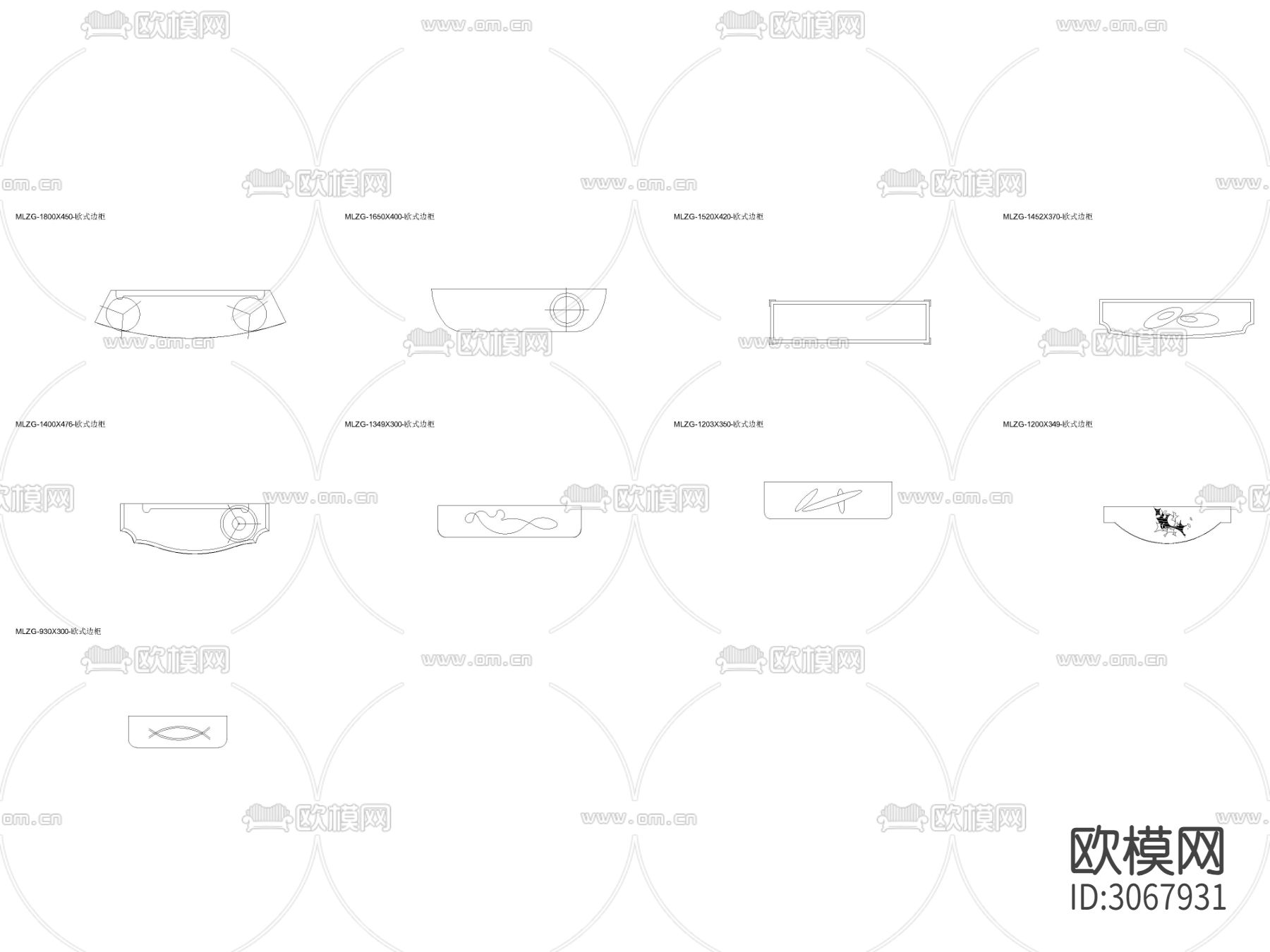 欧式边柜平面cad图库下载