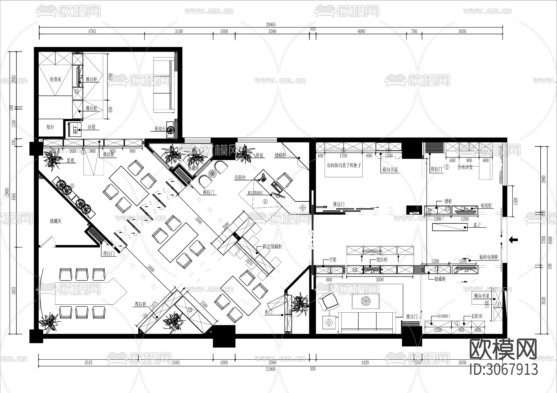 220㎡家居设计体验店cad平面图下载（渲染图1）