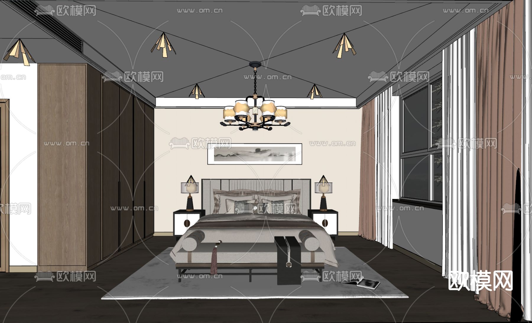 新中式卧室 主卧 主人房su模型