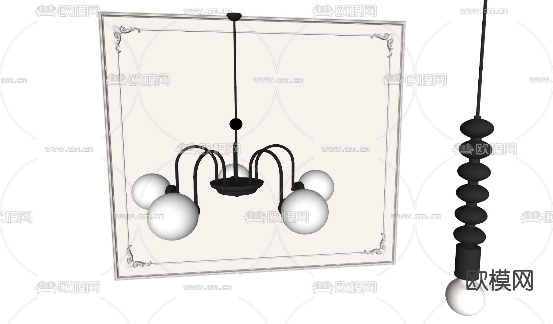 侘寂多头吊灯su模型下载（渲染图2）