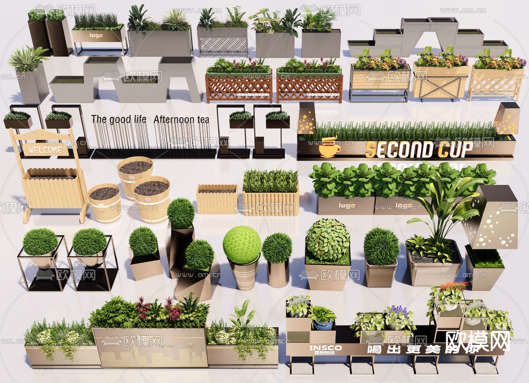 外摆花箱 花草花坛 花槽su模型下载（渲染图1）