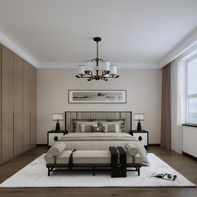  新中式卧室 主卧 主人房su模型 