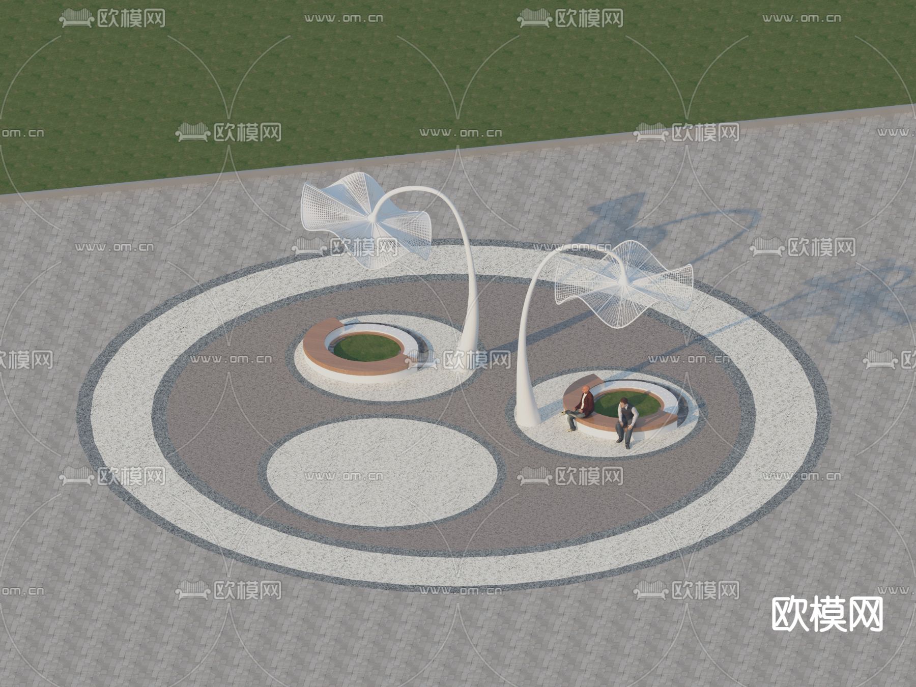 树池坐凳 公共椅 广场遮阳棚3d模型下载（渲染图2）