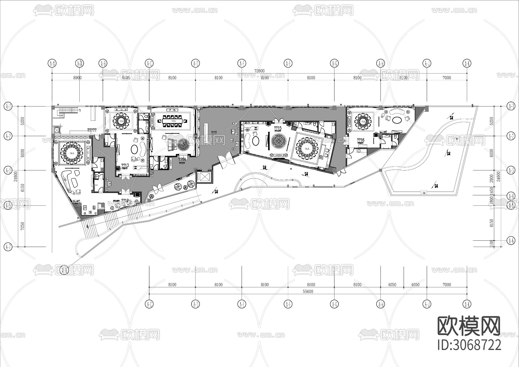 两层高档欧式餐厅cad平面图下载（渲染图1）