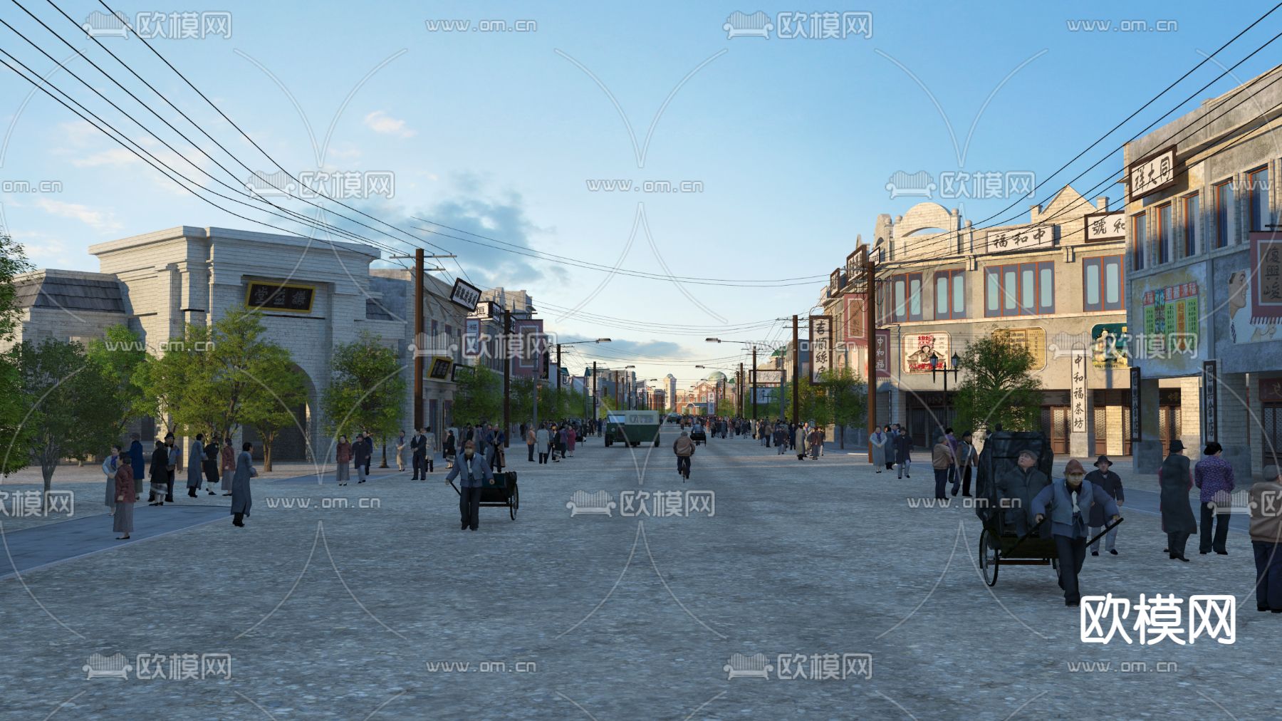 民国风商业广场3d模型下载