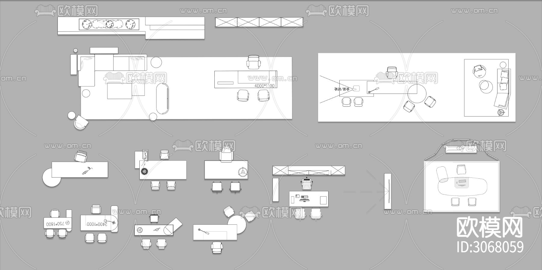 董事长办公桌 总经理班台桌 老板办公桌cad图库下载（渲染图1）