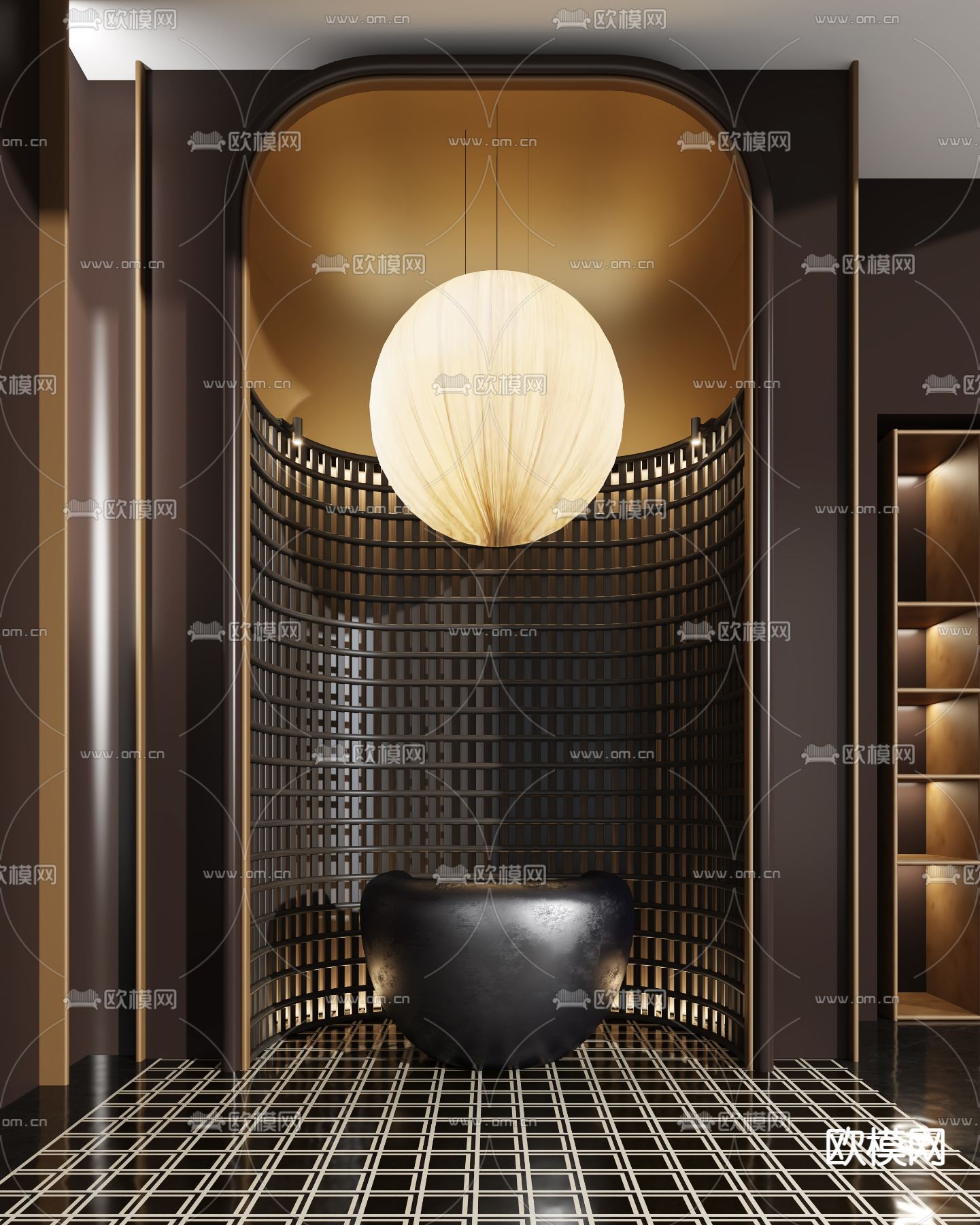 现代前台 接待处 接待台 圆球灯su模型下载（渲染图1）