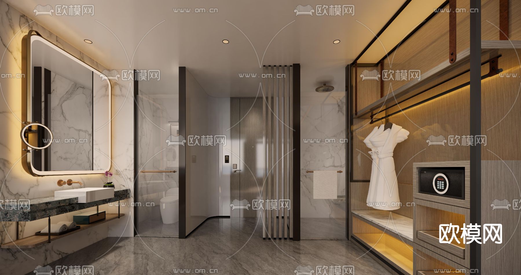 现代酒店客房 大床房su模型下载（渲染图3）