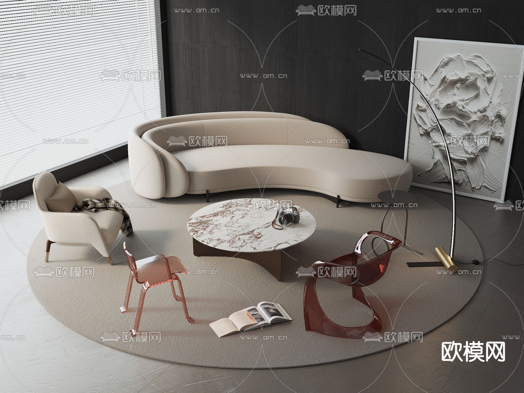 现代组合沙发 弧形沙发3d模型下载