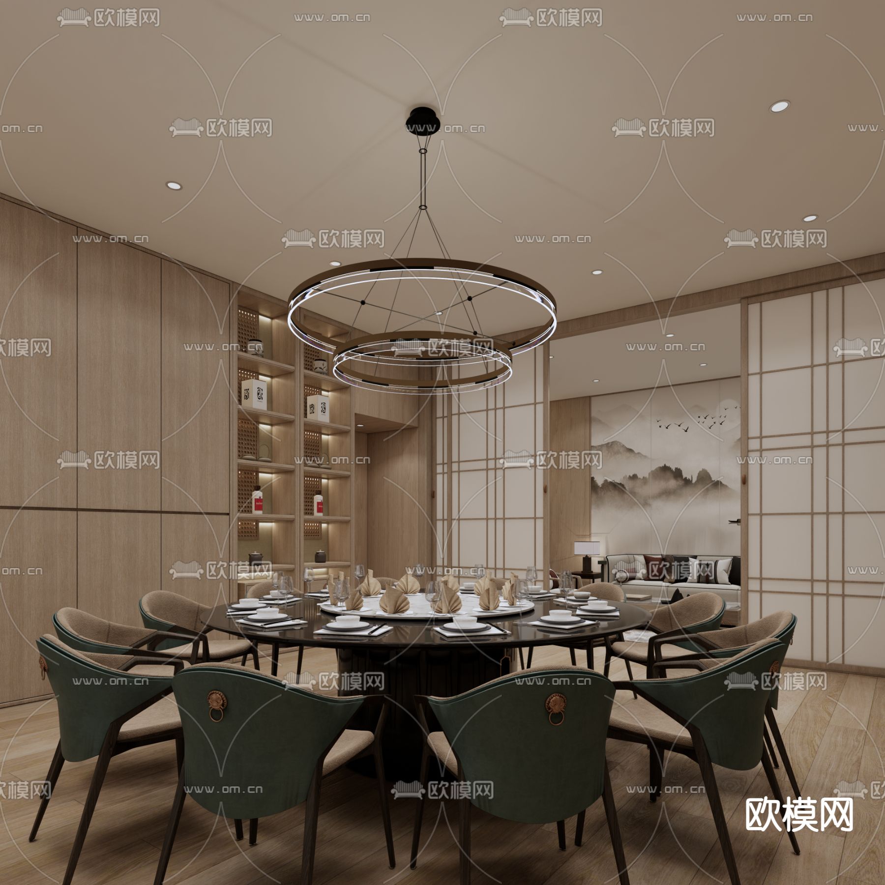 中餐厅包房 包间 包厢su模型下载（渲染图3）