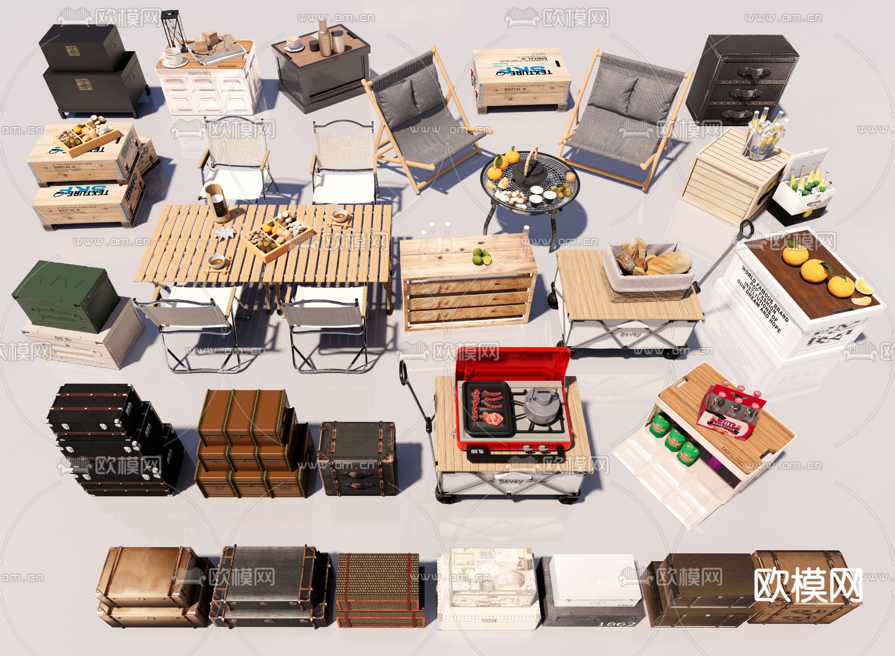 现代收纳箱 皮箱 皮革箱子su模型下载（渲染图2）