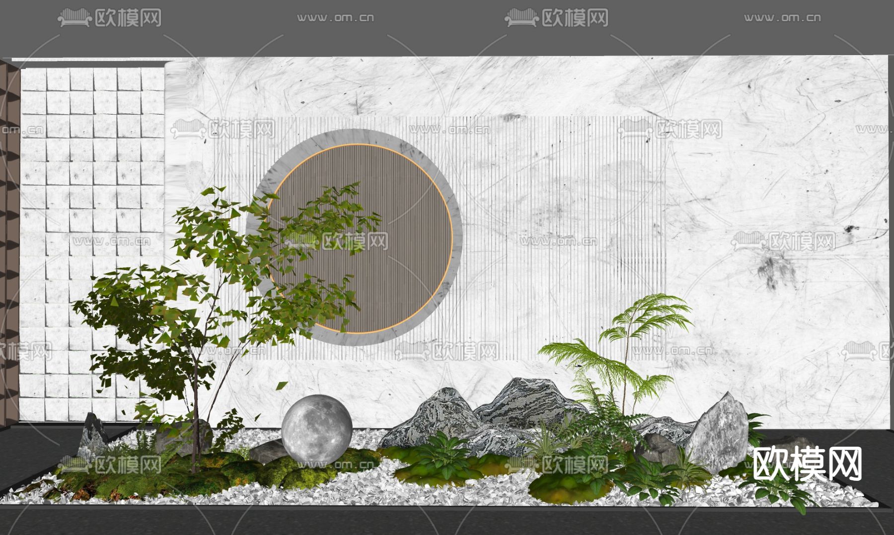 园林造景 景观小品 植物堆 枯山水su模型下载（渲染图2）