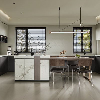  现代厨房 岛台su模型 