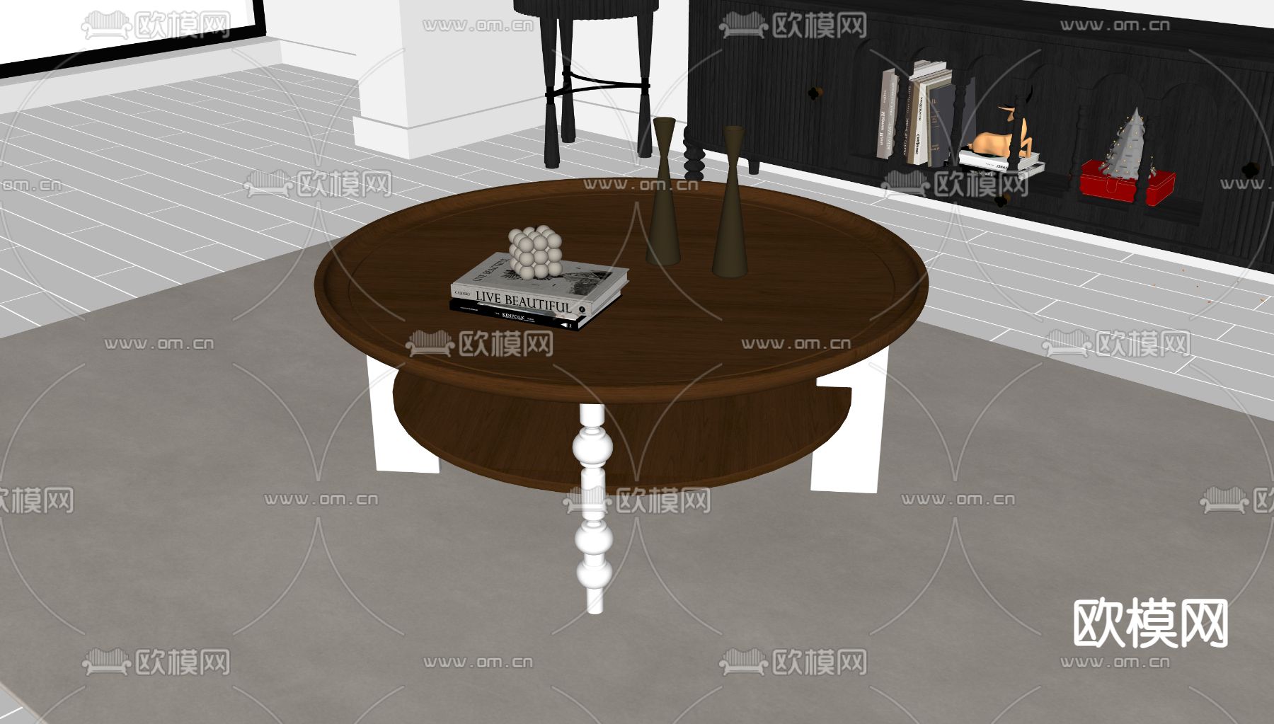 法式复古茶几su模型下载（渲染图2）