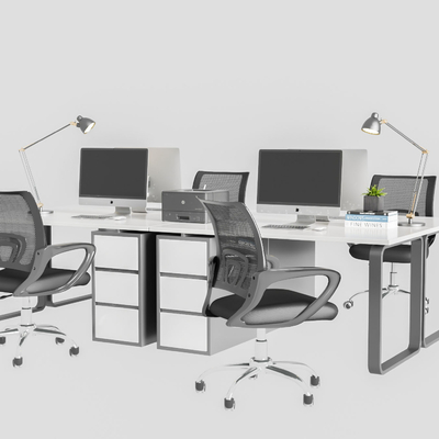  卡位办公桌椅su模型 