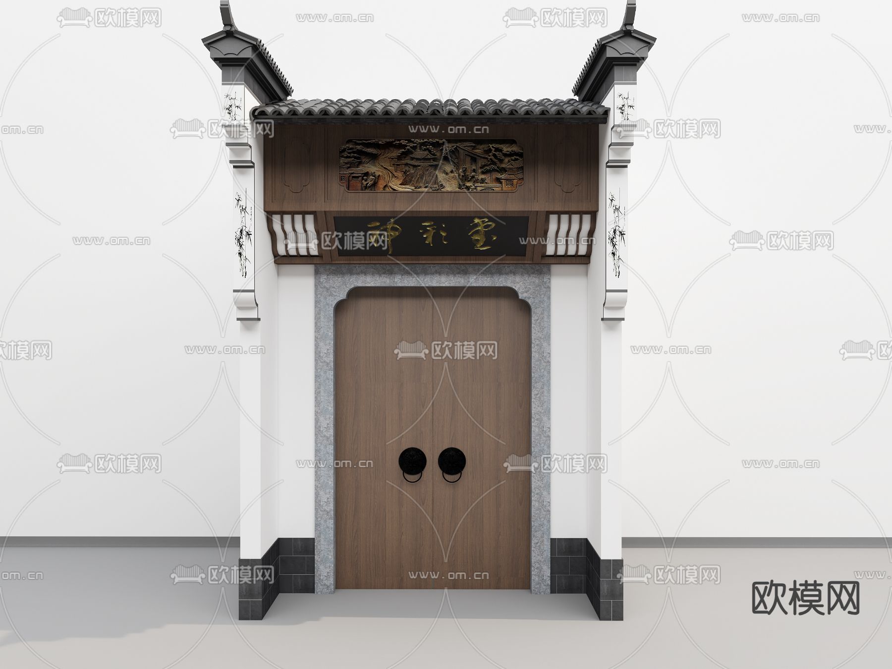 中式庭院门 入户门 马头墙3d模型下载